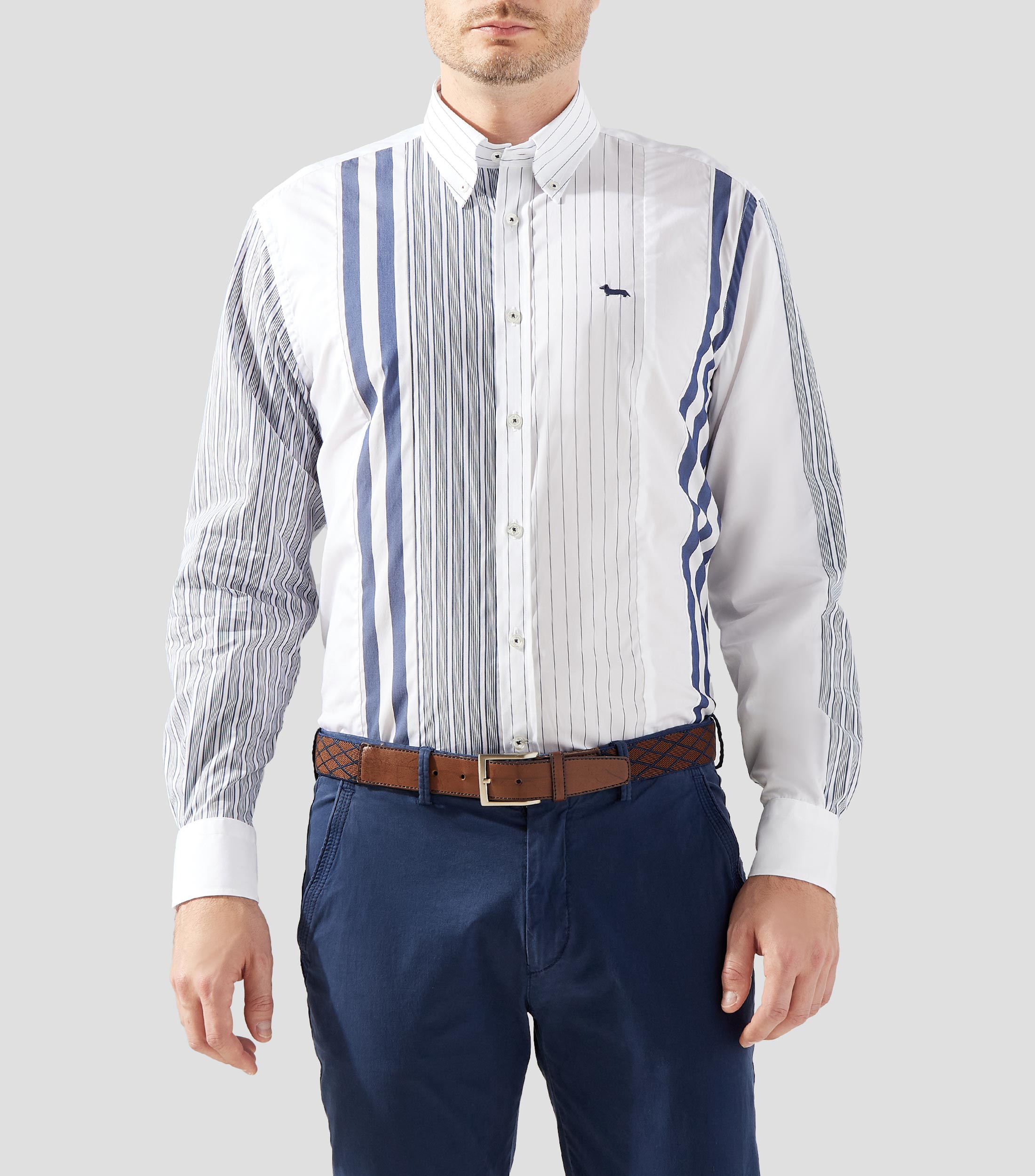 Camisa a rayas manga larga Hombre
